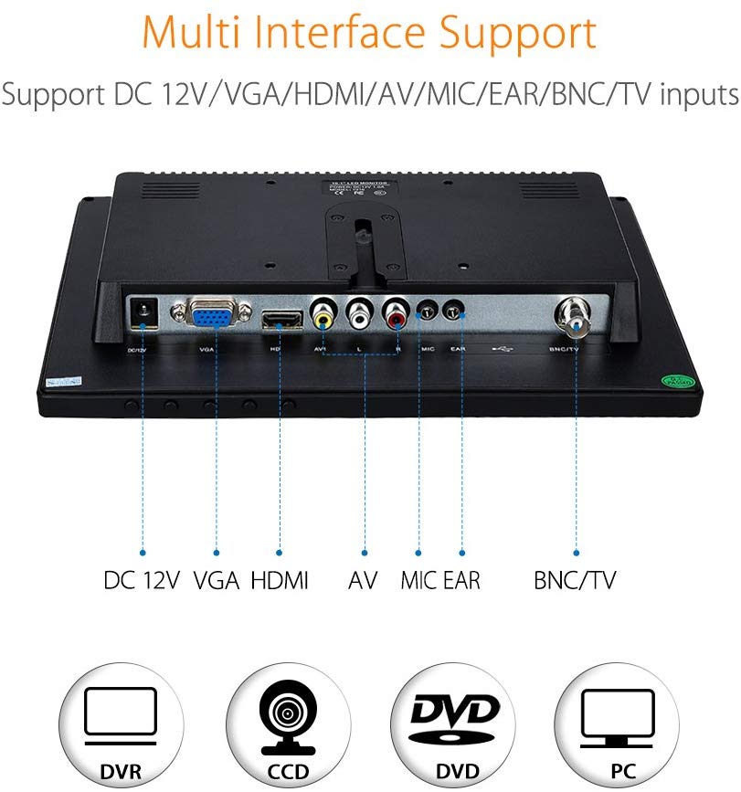 Eyoyo-pantalla LCD HDMI de 10 pulgadas con soporte, entrada de vídeo VGA AV  BNC para CCTV, DVD, DVR, TV pequeña con altavoz - AliExpress