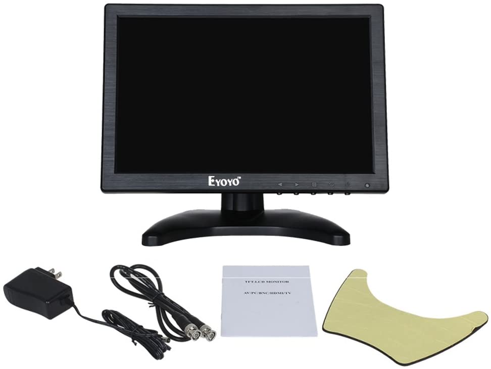 Eyoyo, monitor pequeño portátil con resolución de 1280 x 800 IPS TFT LCD,  10 pulgadas, con entrada HDMI BNC VGA AV USB y bocina integrada, para video