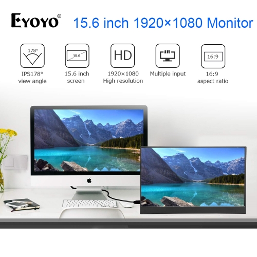 EYOYO EM15R 15.6" FHD 1920×1080 Portable Monitor LCD Screen Ultra Thin Slim Narrow Bezel L-Shaped Body Display for laptop PC