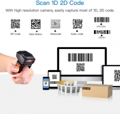 Eyoyo EY-016 2D Finger Ring Barcode Scanner, Mini Wearable 3-in-1 USB Wired & 2.4G Wireless & Bluetooth Scanner, Image 1D QR Bar Code Reader PDF417 Data Matrix Screen Scan for iPad, Smartphone, PC