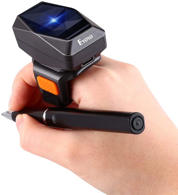 Eyoyo EY-016 2D Finger Ring Barcode Scanner, Mini Wearable 3-in-1 USB Wired & 2.4G Wireless & Bluetooth Scanner, Image 1D QR Bar Code Reader PDF417 Data Matrix Screen Scan for iPad, Smartphone, PC