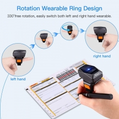 Eyoyo EY-016L 1D Bluetooth Wearable Ring Barcode Scanner, Portable Mini Finger Bar Code Reader with 2.4GHz Wireless & USB Wired Connection for iPhone iPad Android iOS, for Book, Warehouse Inventory, Express