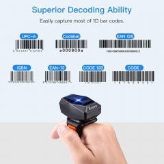 Eyoyo EY-016L 1D Bluetooth Wearable Ring Barcode Scanner, Portable Mini Finger Bar Code Reader with 2.4GHz Wireless & USB Wired Connection for iPhone iPad Android iOS, for Book, Warehouse Inventory, Express