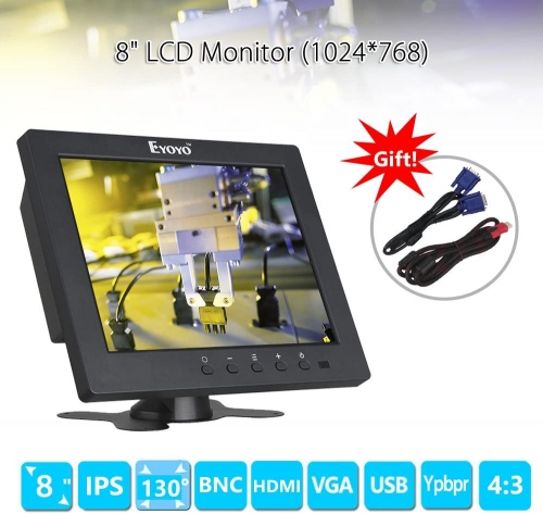 Eyoyo S801C 8 Inch Small HDMI BNC VGA Monitor LCD Screen 1024x768 4:3 Display Ypbpr Input Support Powerbank 5V Input