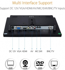 Eyoyo 10 Inch IPS LCD Monitor 1280x800 Resolution Support HDMI VGA BNC AV Input for PC TV Security Display(10 inch)