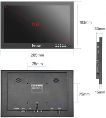 Eyoyo EM12X 12'' inch Small HDMI CCTV Monitor, 1366x768 IPS Metal Housing LED Screen W/Wall Bracket&Remote Control with HDMI/VGA/AV/BNC Input Built-in Speakers for PC, Security Camera, Raspberry Pi