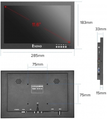 Eyoyo 12'' inch Small HDMI CCTV Monitor, 1366x768 IPS Metal Housing LED Screen W/Wall Bracket&Remote Control with HDMI/VGA/AV/BNC Input Built-in Speakers for PC, Security Camera, Raspberry Pi