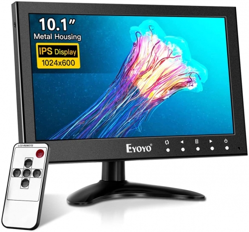 Eyoyo 10 Inch CCTV Monitor EM10Y HDMI Display Portable LCD Monitor 1080x600 HD IPS Screen 500cd/㎡ High Brightness with HDMI/AV/VGA/USB/BNC Input for PC/DVR/DVD/Surveillance Security Camera