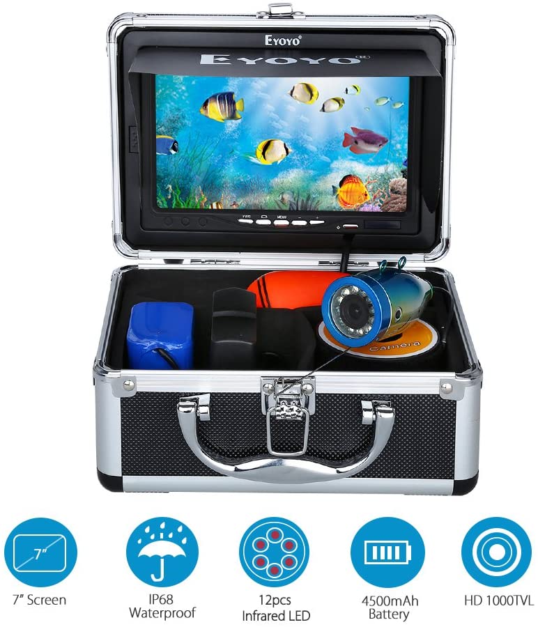 Eyoyo EF07 Ice Fishing Camera 7 inch LCD Monitor 1000TVL Camera 15M/30M/50M Cable  12pcs IR Infrared LEDs