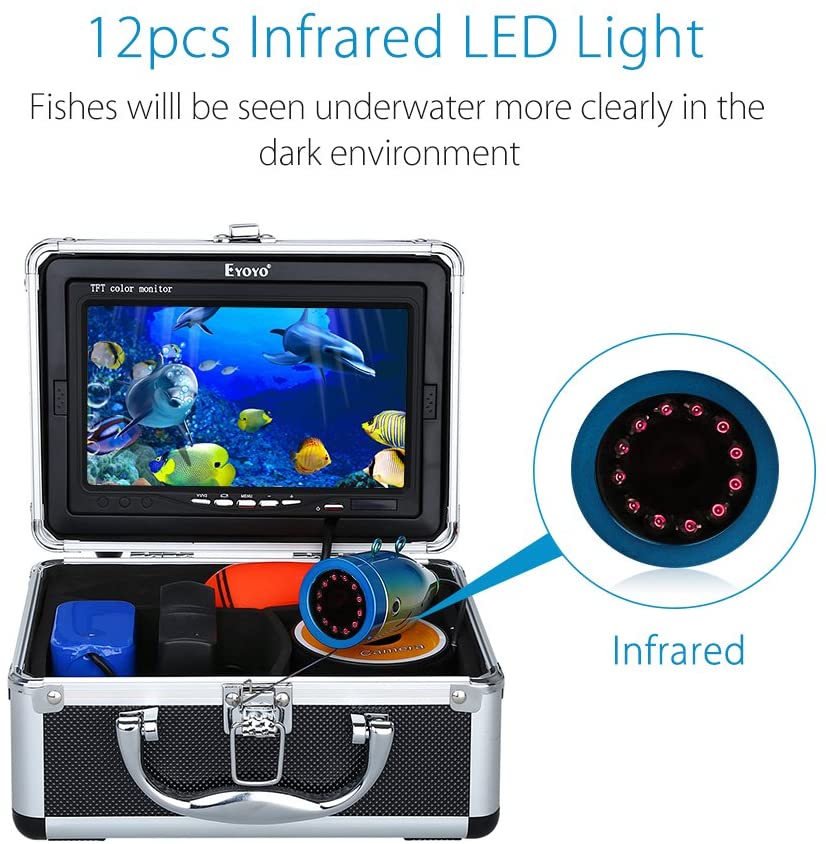 EYOYO 15/30/50m Underwater Fishing Camera 4500mAh Fish Finder Upgrated 12  IR Lights with 7