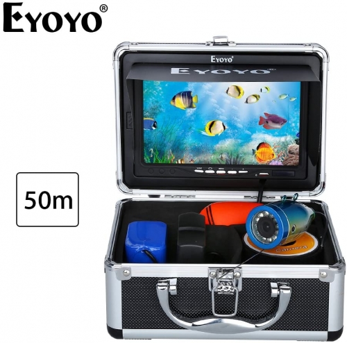 Eyoyo 50M 1000TVL HD 水中 カメラ ナイトビジョン 魚群探知機 釣り フィッシュファインダー 7" LCD カラーモニター サンバイザー付