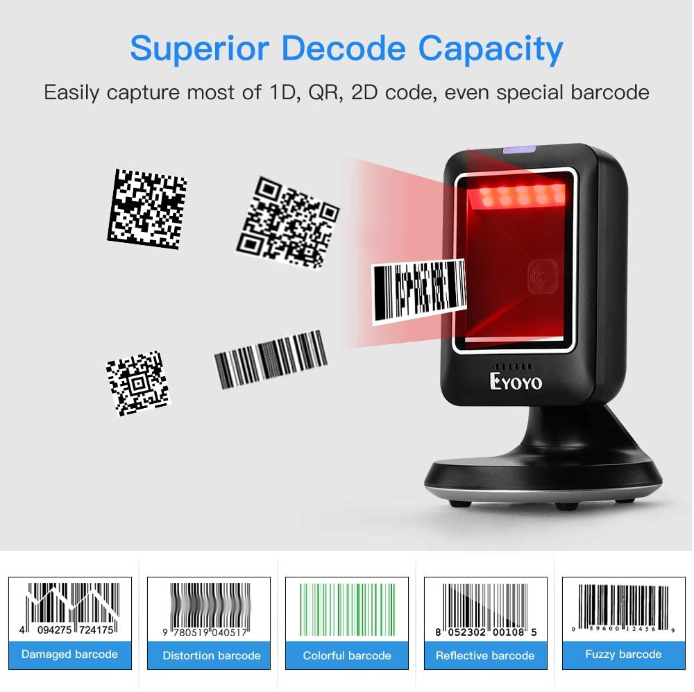Eyoyo Omnidirektional Barcode Scanner Daten Matrix 1D 2D Reader for Supermarkt 