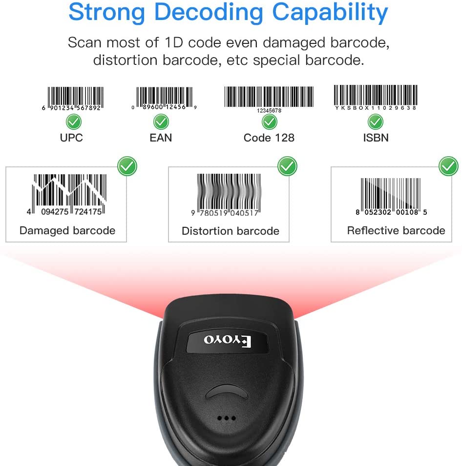 thumbnail interactive-video image 1 of Eyoyo Wireless Barcode Scanner - 2.4G & Wired USB, 1D Laser Scanner For IPhone, Android, Mac, PC, Cash Register & Inventory 1 of 2