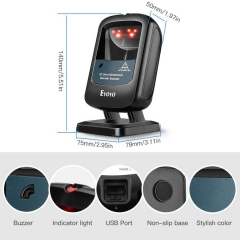 Eyoyo EY-2200C 2D Hands-Free Barcode Scanner, Omnidirectional USB Wired Desktop Barcode Reader 1D 2D PDF417 Data Matrix Bar Code Reader with Automatically Scanning for Retail Store Supermarket Mall Business
