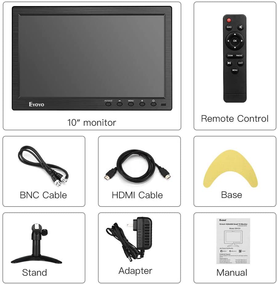 Eyoyo-pantalla LCD HDMI de 10 pulgadas con soporte, entrada de vídeo VGA AV  BNC para CCTV, DVD, DVR, TV pequeña con altavoz - AliExpress