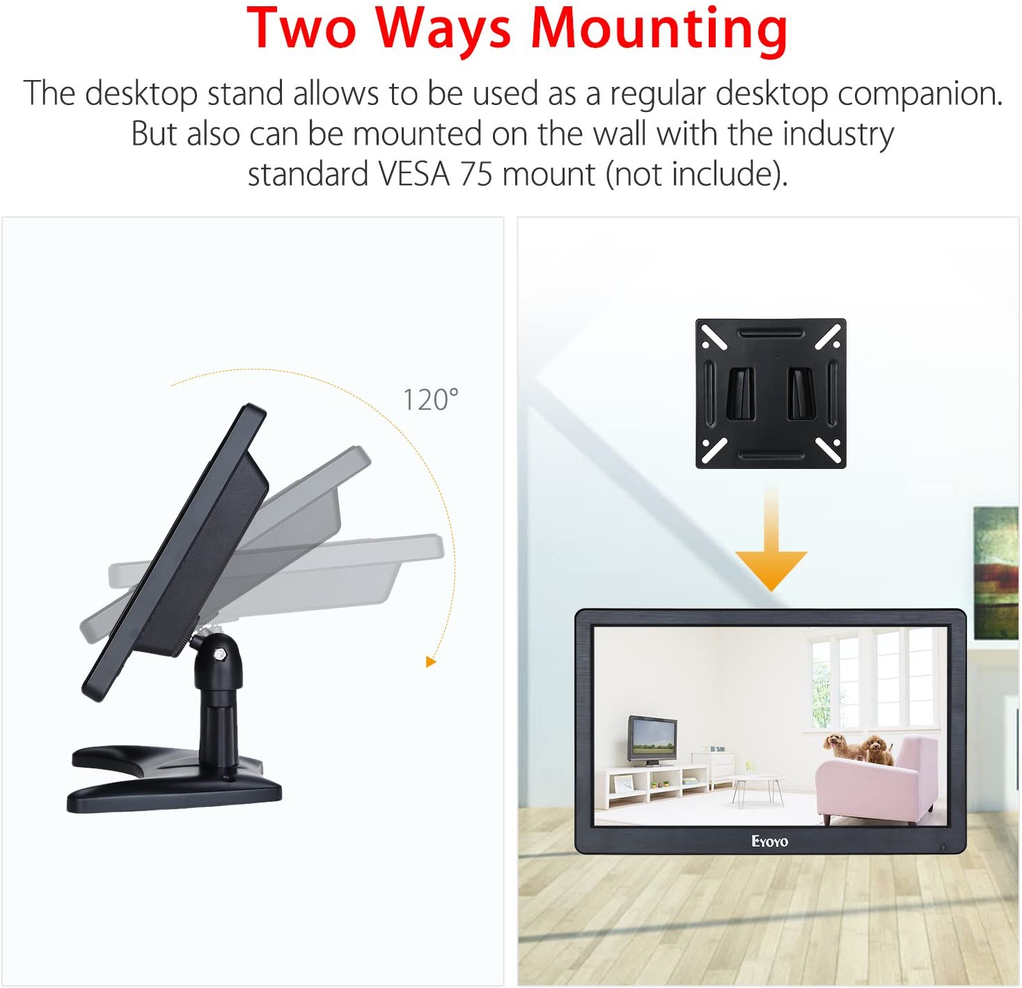 Eyoyo Monitor CCTV de 12 pulgadas 1366 x 768 TFT LCD Mini Monitor HDMI  Monitor de seguridad Industrial Monitor HDMIVGABNCAV para PC Raspberry Pi –  Yaxa Costa Rica