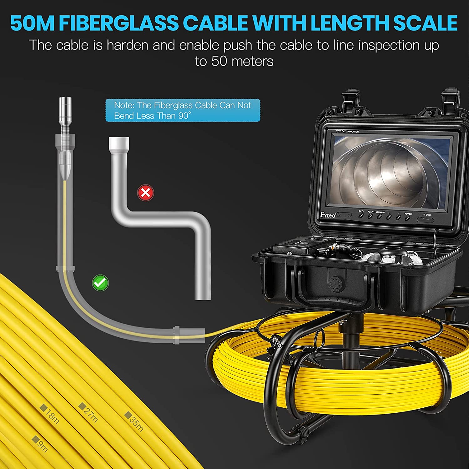 Upgraded 164ft/50m Sewer Camera, 23mm HD 720P Camera with 12pcs