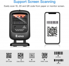 Eyoyo 2D Desktop Barcode Scanner, Omnidirectional Hands-Free USB Wired Barcode Reader, Capture Barcodes from Mobile Phone Screen, Automatic Image Sensing for Supermarket Library Retail Store