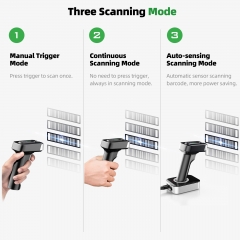 Eyoyo 2D Barcode Scanner, 3 in 1 Wireless Barcode Scanner with 2500mAh Battery, Power Level Indicator Design, Auto Scanning Available, Universal for Warehouse, Library, Bookstore, Supermarket