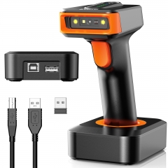 Eyoyo 2D Barcode Scanner with Base, 3-in-1 Bluetooth & USB Wired & 2.4G Wireless Barcode Scanner, 2500mAh Battery with Power Level Indicator, Work with Windows, Android, iOS, Tablets or Computers