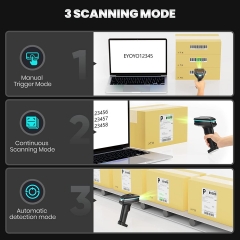 Eyoyo Industrial Barcode Scanner 1D 2D QR Handheld, Code Scanner 3 in 1 Bluetooth 2.4G Wireless USB Cable, Barcode Reader with Windows, Android, iOS, Tablets, Computer