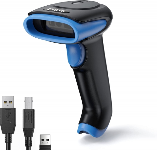 Eyoyo Barcode Scanner 1D 2D QR Handheld, Code Scanner 3 in 1 Connection Type Bluetooth 2.4G Wireless USB Cable, Barcode Reader with Windows, Android, iOS, Tablets or Computer