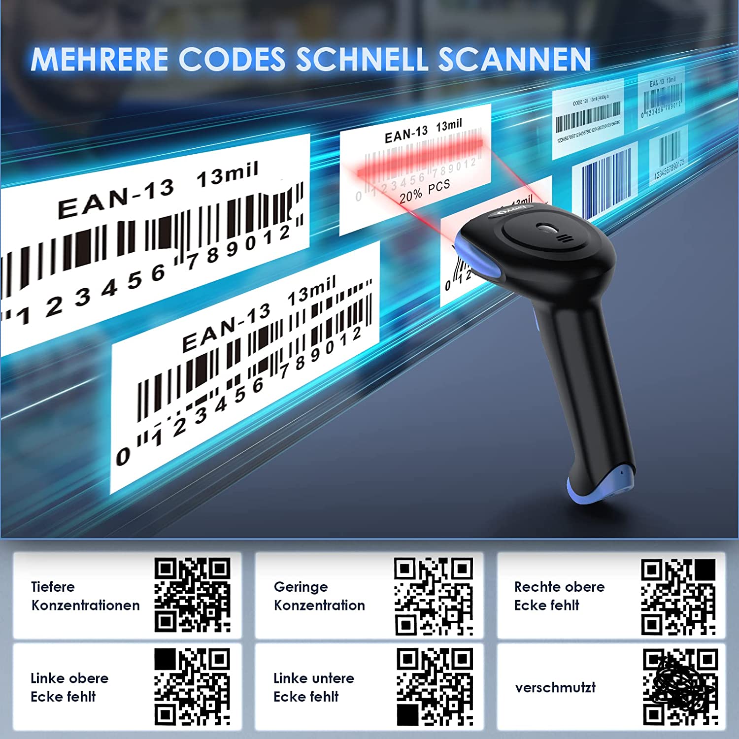 thumbnail image 2 of Eyoyo 2D Bluetooth Barcode Scanner - Wireless QR Code Reader With 2000mAh Battery 2 of 6