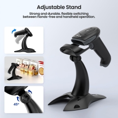 Eyoyo 2D Wireless Barcode Scanner with Stand, 2.4G Wireless & USB Wired, Cordless 2500mAh Rechargeable USB Handheld QR Bar Code Reader for PC Warehouse Inventory Management