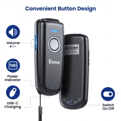 Eyoyo Mini 1D Bluetooth Barcode Scanner Wireless, With Power On/Off Button, Volume Up/Down Button,1500mAh Rechargeable Battery, Portable Bar Codes Reader for Windows, Mac Computer, Android, iOS Phones