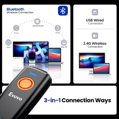 Eyoyo 1D Linear Wireless Barcode Scanner Bluetooth,Fast&Accurate Scanning,Volume Adjust Button,Battery Level Indicator,Mini Portable Pocket Inventory Bar Codes Reader for Computer, Android, iOS Phones