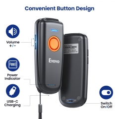 Eyoyo 1D Linear Wireless Barcode Scanner Bluetooth,Fast&Accurate Scanning,Volume Adjust Button,Battery Level Indicator,Mini Portable Pocket Inventory Bar Codes Reader for Computer, Android, iOS Phones