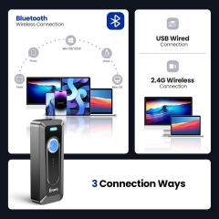 Eyoyo 2D Bluetooth Barcode Scanner: Portable QR Scanner with Clip, 2000mAh Battery with Level Indicator, Mini Bar Code Reader for Library Book Inventory Compatible with iPhone, iPad, Android Phone