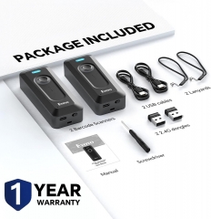 2-Pack Eyoyo 2D Bluetooth Barcode Scanner Wireless with Clip, 2000mAh Battery with Level Indicator, Portable Mini Barcode Reader for Library Inventory Compatible with iPhone, iPad, Android Phone