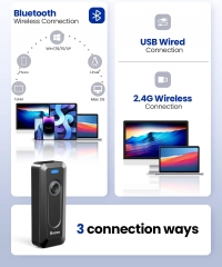 2-Pack Eyoyo 2D Bluetooth Barcode Scanner Wireless with Clip, 2000mAh Battery with Level Indicator, Portable Mini Barcode Reader for Library Inventory Compatible with iPhone, iPad, Android Phone