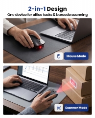 Eyoyo Wireless Mouse Barcode Scanner: 2-in-1 Bluetooth QR Code Scanner & Mouse Combo with 1200mAh Battery & Power Indicator, Portable 1D 2D Barcode Reader for POS System, Laptop, Retail, Home Business