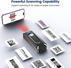 Eyoyo 2D Bluetooth Barcode Scanner: Portable QR Scanner with Clip, 2000mAh Battery with Level Indicator, Mini Bar Code Reader for Library Book Inventory Compatible with iPhone, iPad, Android Phone