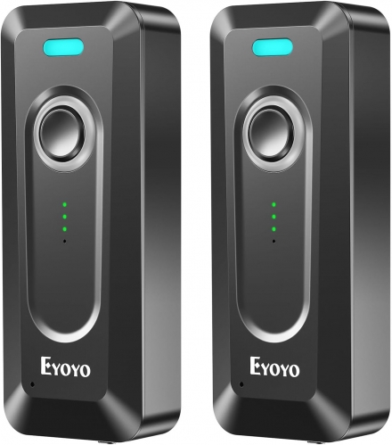 2-Pack Eyoyo 2D Bluetooth Barcode Scanner Wireless with Clip, 2000mAh Battery with Level Indicator, Portable Mini Barcode Reader for Library Inventory Compatible with iPhone, iPad, Android Phone