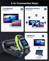 Eyoyo Barcode Scanner Wireless with Screen: Pro 1D 2D QR Bluetooth Scanner, Wall-Mount Locking Charging Cradle, 2900mAh Removable Battery, 1.44