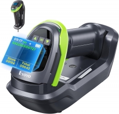 Eyoyo Barcode Scanner Wireless with Screen: Pro 1D 2D QR Bluetooth Scanner, Wall-Mount Locking Charging Cradle, 2900mAh Removable Battery, 1.44