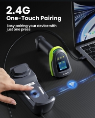 Eyoyo Barcode Scanner Wireless with Screen: Pro 1D 2D QR Bluetooth Scanner, Wall-Mount Locking Charging Cradle, 2900mAh Removable Battery, 1.44
