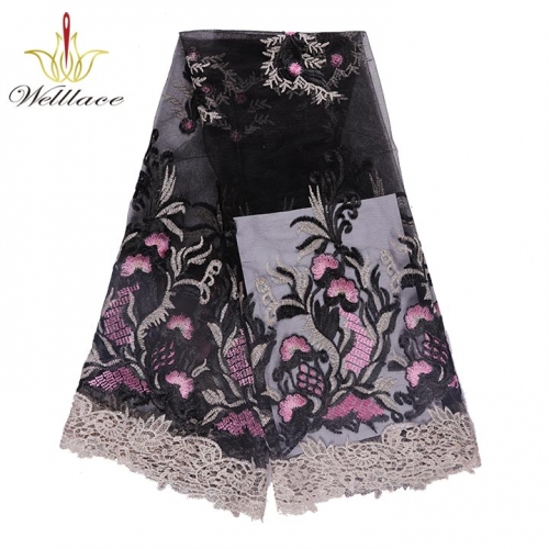 Nigerian Organza Lace Fabric Floral Fabric with Chemical Cord Lace Edge African Lace Fabrics Organza