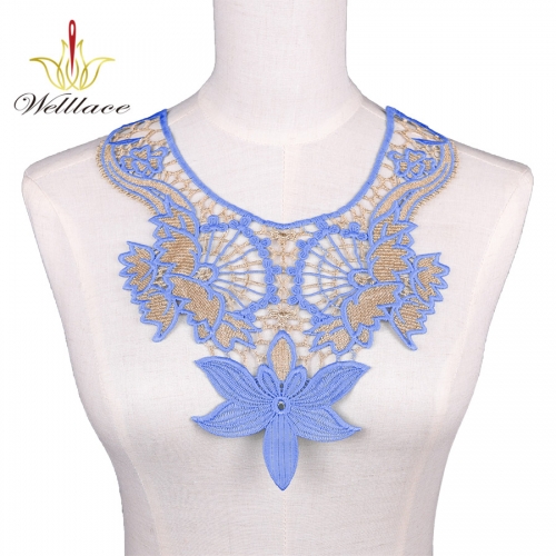 High quality applique leaf embroidery dress collar accessory neck lace applique patches bodice applique