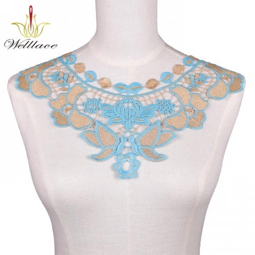 Flower Embroidery Neck Lace Applique Cord Design Lace Patches Clothing Lace Collar Wholesale