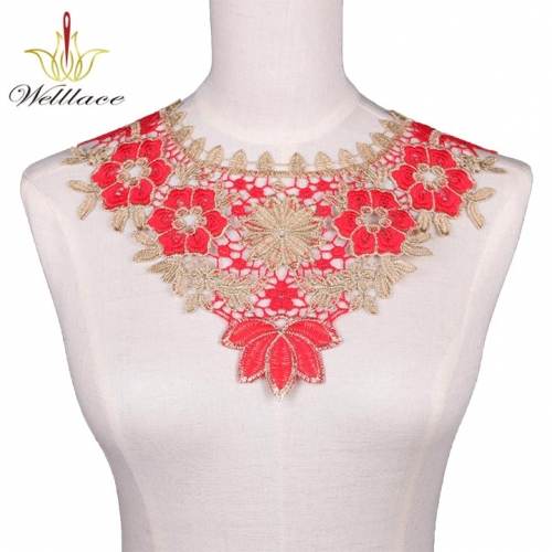 Flower Design Embroidery Neck Lace Applique Guipure Lace Patches Garment Lace Collar