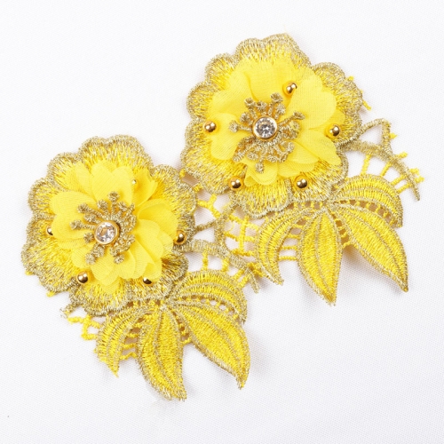 2020 Fashionable Design Handmade Yellow African Lace Trim with Beads and Stones