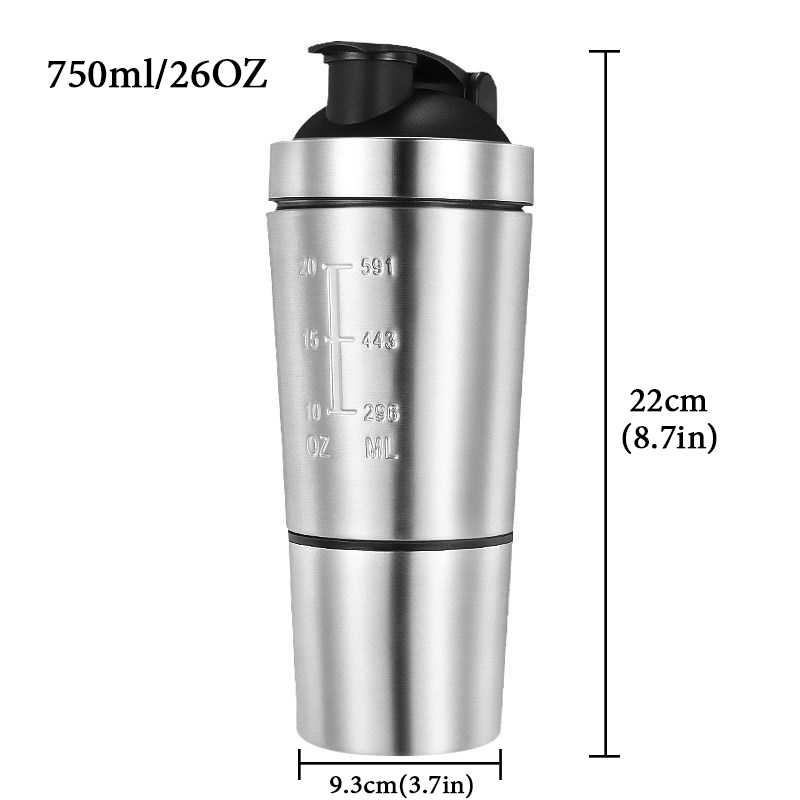 600ML Custom Stainless Steel Protein Shaker Bottle With Protein Powder Container