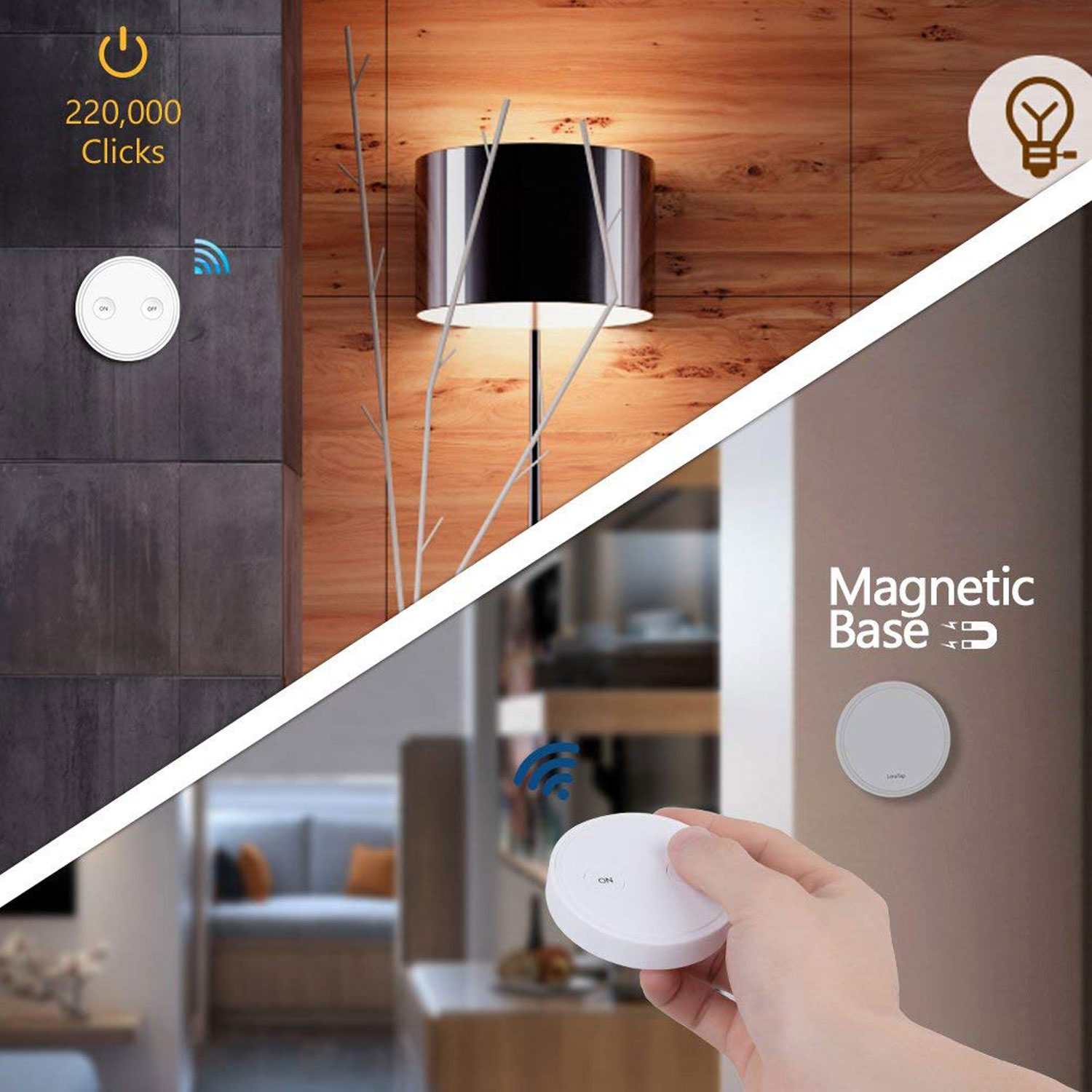 LoraTap Magnetic Wireless Lights Switch Kit (One 4-button remote