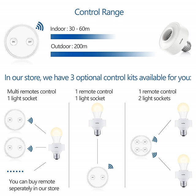 TheSiliconValley Wireless Remote Control Light Socket - E27/E26 Screw Base, On/Off Switch, 50m Range, 110V