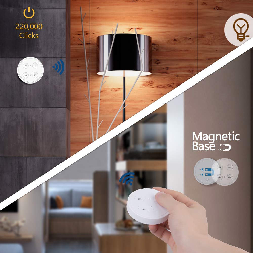 Happyline Two Remote Control Outlet Plug Wireless On Off Power Switch,  Programmable Remote Light Switch Kit, 100ft RF Range, Compact Design White  (2 Remotes + 5 Outlets Set) 