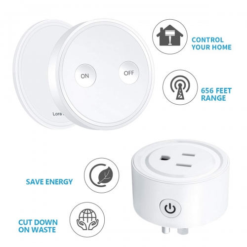 LoraTap Mini Remote Control Outlet Plug Adapter with 2 Remotes, 656ft Range  Wireless Light Switch for Household Appliances, No Hub Required